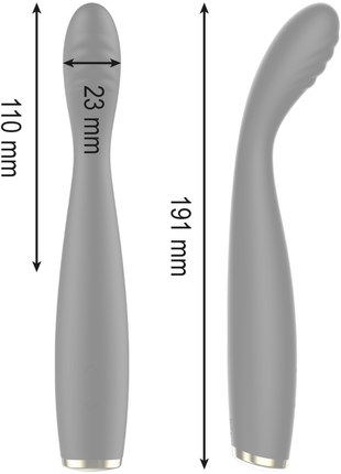 Ibiza leistungsstarker spezieller flexibler g-punkt-vibrator aus grauem silikon mit ergonomischem design und silberner metallspitze