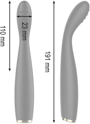 Ibiza leistungsstarker spezieller flexibler g-punkt-vibrator aus grauem silikon mit ergonomischem design und silberner metallspitze