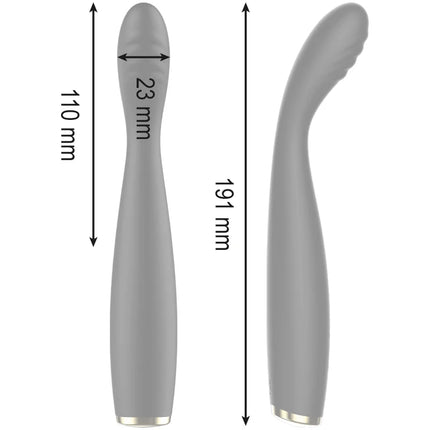 Ibiza leistungsstarker spezieller flexibler g-punkt-vibrator aus grauem silikon mit ergonomischem design und silberner metallspitze