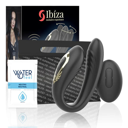 Schwarzer ibiza rotierender doppelvibrator mit goldakzenten für intensive stimulation