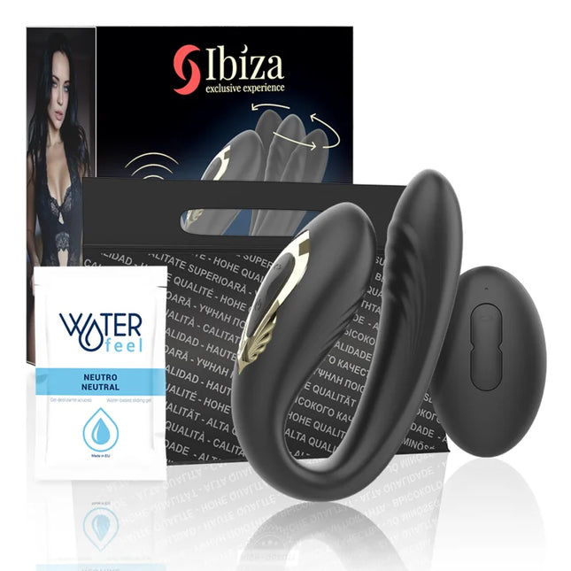 Schwarzer ibiza rotierender doppelvibrator mit goldakzenten für intensive stimulation