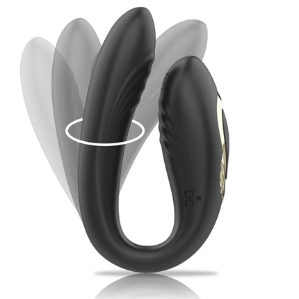Ibiza rotierender Doppelvibrator schwarz silikon mit ergonomischem design und dezenten goldakzenten