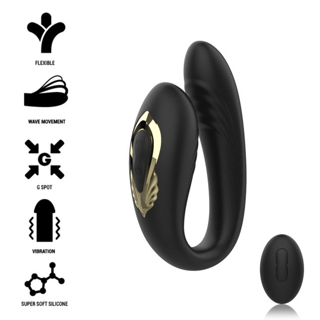 Schwarzer und goldener silikon doppelvibrator ibiza mit ergonomischem design und strukturiertem bedienfeld