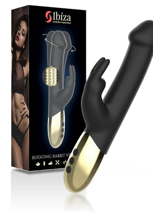 Ibiza rotierender kaninchenvibrator in schwarz und gold mit texturiertem roller-kopf für intensive stimulation
