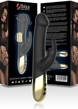 Schwarzer und goldener IBIZA rotierender Kaninchenvibrator mit strukturierter, gebogener Form für intensive stimulierung