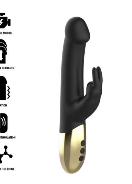 Schwarzer und goldener silikon kaninchenvibrator ibiza mit rotierendem funktion und ergonomischem design