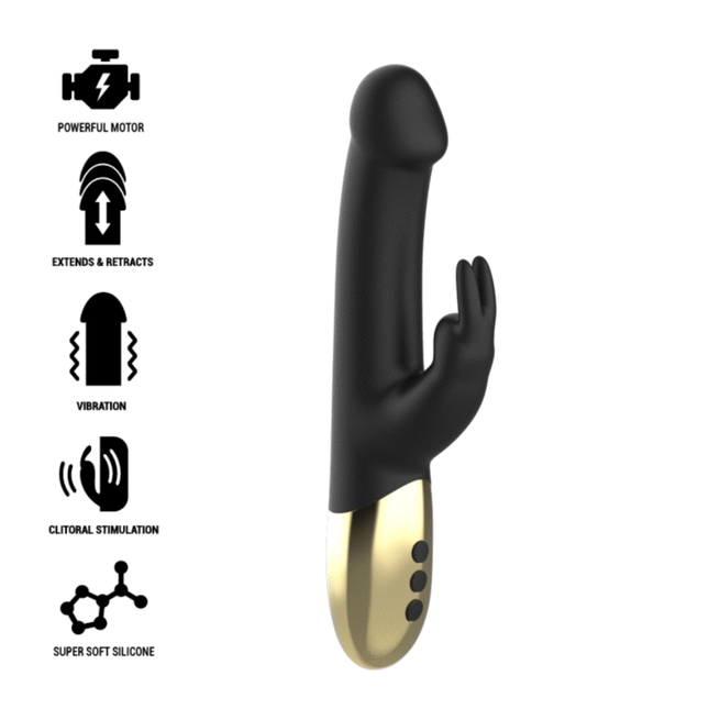 Schwarzer und goldener silikon kaninchenvibrator ibiza mit rotierendem funktion und ergonomischem design
