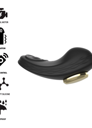 Ibiza silikon-höschenvibrator in schwarz mit goldfarbener metallbasis und fernbedienung aus superweichem silikon