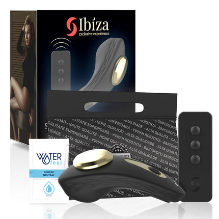 Schwarzer und goldener kabelloser silikon-höschenvibrator mit fernbedienung von ibiza exclusive experience