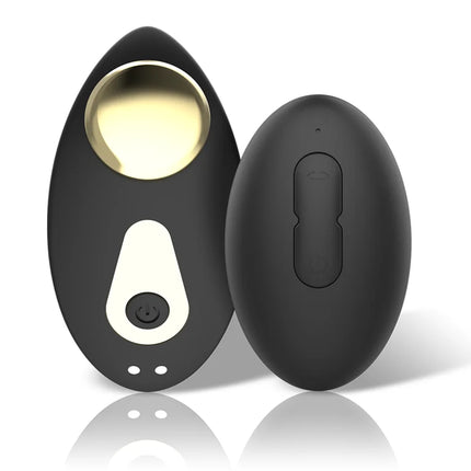 Ibiza silikon-höschenvibrator mit fernbedienung in schwarz und gold mit ergonomischem design aus silikon