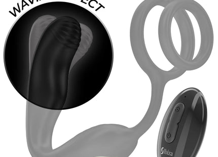 IBIZA - WIGGLE FERNGESTEUERTER ROTIERENDER ANALSTECKER MIT DAMMVIBRATION UND PENISVERGRÖSSERUNGSRINGEN - Analplug