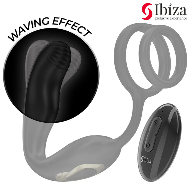 IBIZA - WIGGLE FERNGESTEUERTER ROTIERENDER ANALSTECKER MIT DAMMVIBRATION UND PENISVERGRÖSSERUNGSRINGEN - Analplug