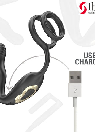 IBIZA - WIGGLE FERNGESTEUERTER ROTIERENDER ANALSTECKER MIT DAMMVIBRATION UND PENISVERGRÖSSERUNGSRINGEN - Analplug