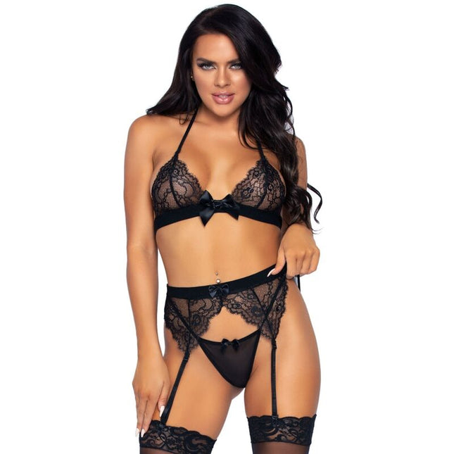 LEG AVENUE - THREE-PIECE SET OF TOP, GARTER BELT AND G-STRING