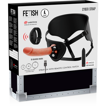 FETISH SUBMISSIVE CYBER STRAP - HARNESS WITH DILDO AND BULLET REMOTE CONTROL WATCHME-L TECHNOLOGY