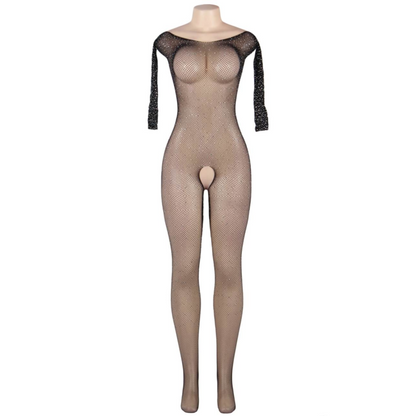 QUEEN LINGERIE - LANGARM-BODYSTOCKING MIT DIAMANTEN S/L