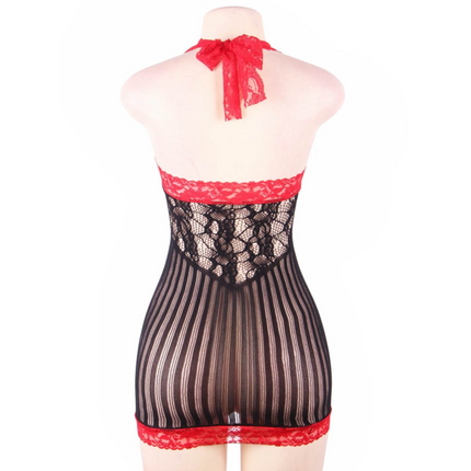 QUEEN LINGERIE - BLACK AND RED SKINNED CHEMISE S/L