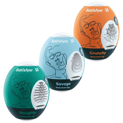 SATISFYER - 3 MASTURBATOR EGGS NAUGHTY, SAVAGE &amp; CRUNCHY