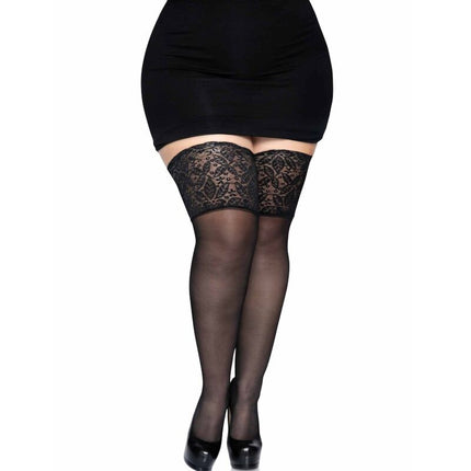 LEG AVENUE - BLACK WIDE LACE STOCKINGS, ONE SIZE