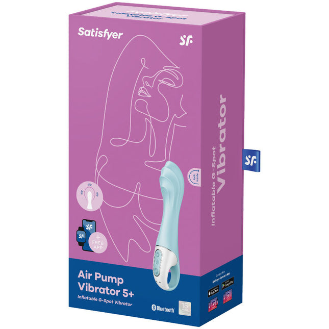 SATISFYER - VIBRADOR CON BOMBA DE AIRE 5+ VIBRADOR INFLABLE PARA PUNTO G CON APLICACIÓN AZUL
