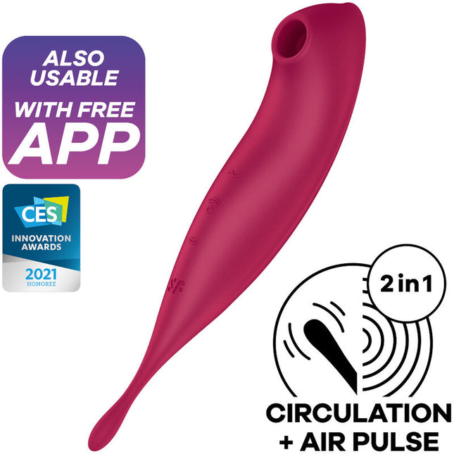 SATISFYER - TWIRLING PRO+ AIR PULSE STIMULATOR &amp; VIBRATOR APP RED