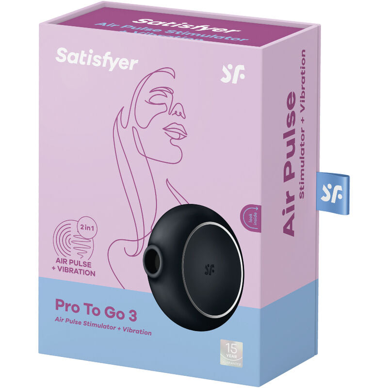 SATISFYER - PRO TO GO 3 ESTIMULADOR Y VIBRADOR DE DOBLE PULSO DE AIRE NEGRO