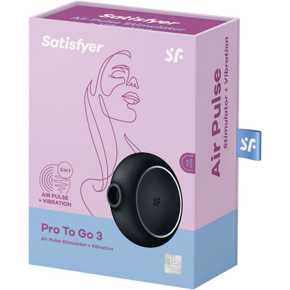 SATISFYER - PRO TO GO 3 ESTIMULADOR Y VIBRADOR DE DOBLE PULSO DE AIRE NEGRO
