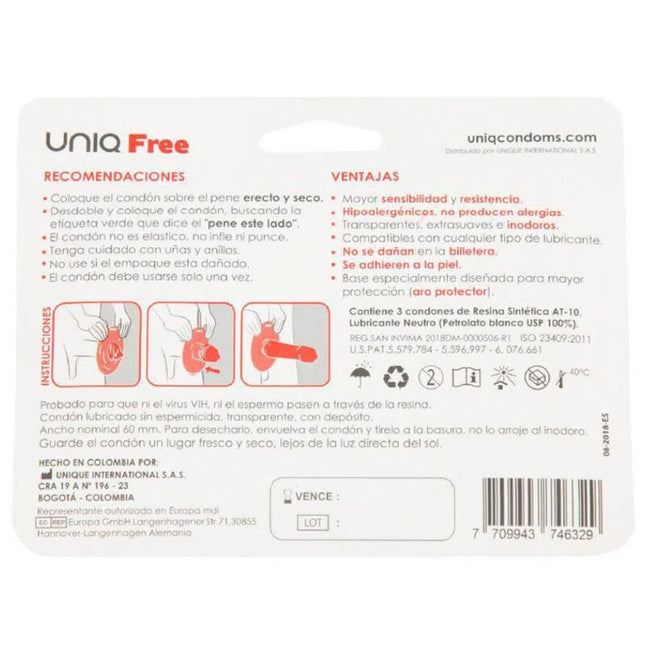 UNIQ - PRESERVATIVOS SIN LÁTEX CON ANILLO PROTECTOR 3 UNIDADES