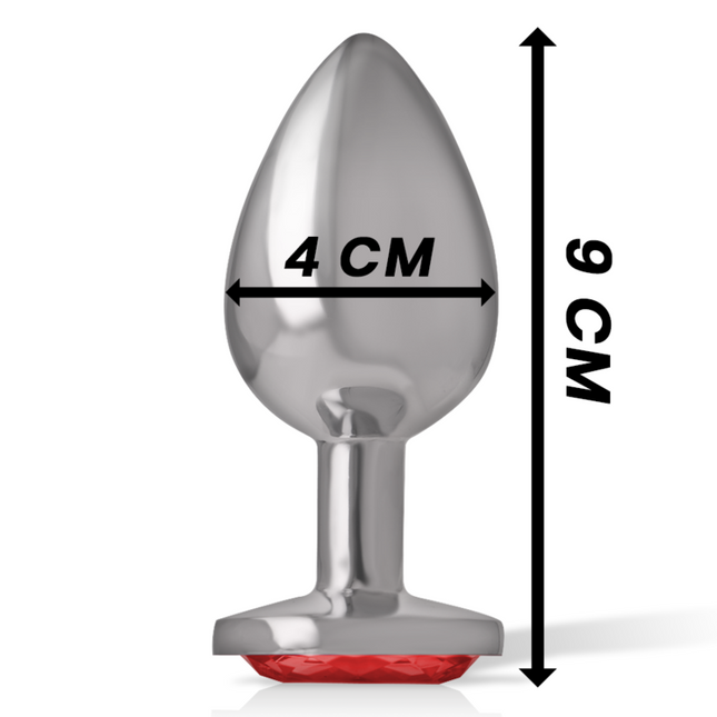 INTENSE - ALUMINUM METAL ANAL PLUG WITH RED CRYSTAL, SIZE L