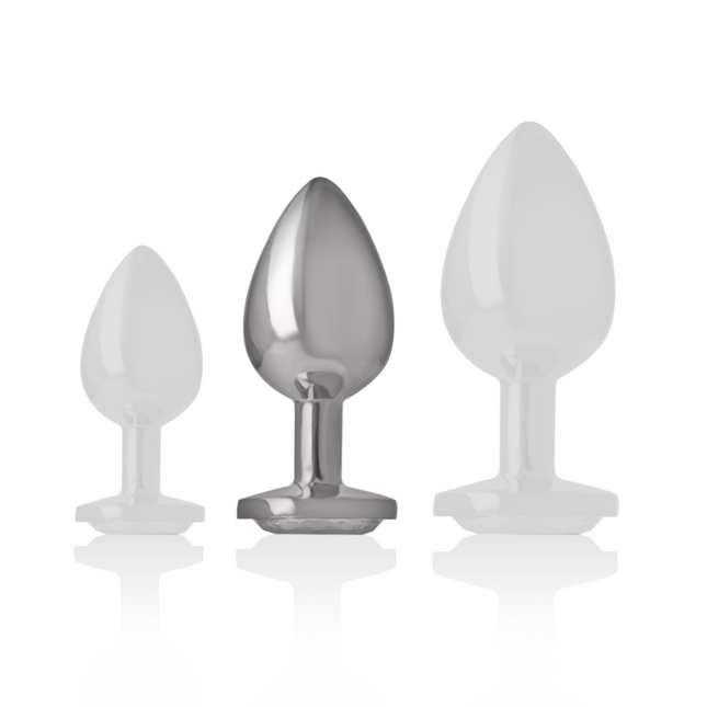 INTENSE - ALUMINUM METAL ANAL PLUG WITH SILVER CRYSTAL, SIZE M