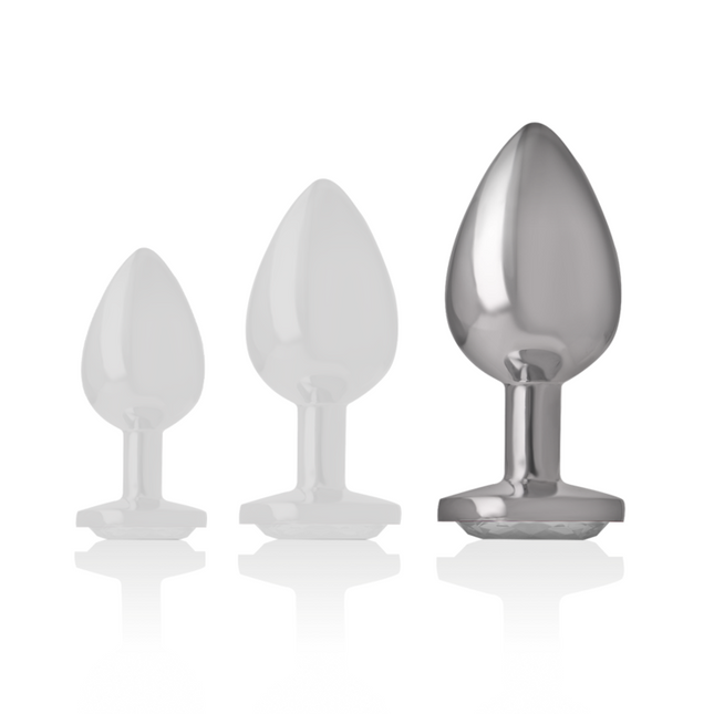 INTENSE - ALUMINUM METAL ANAL PLUG WITH SILVER CRYSTAL, SIZE L