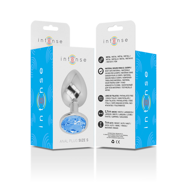 INTENSE - ALUMINUM METAL ANAL PLUG WITH BLUE CRYSTAL, SIZE S