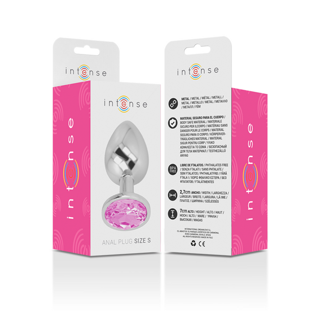 INTENSE - PLUG ANAL DE ALUMINIO CON CRISTAL ROSA, TALLA S