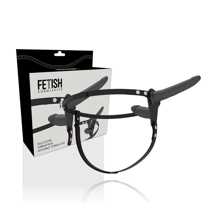 FETISH SUBMISSIVE HARNESS - BLACK VIBRATOR WITH DOUBLE PENETRATION