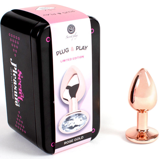 SECRETPLAY - PLUG ANAL DE METAL ORO ROSA, TAMAÑO PEQUEÑO 7 CM