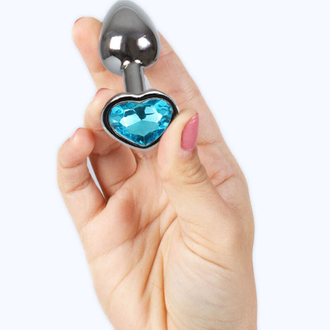 SECRETPLAY - METAL BUTT PLUG, BLUE HEART, SMALL SIZE 7 CM
