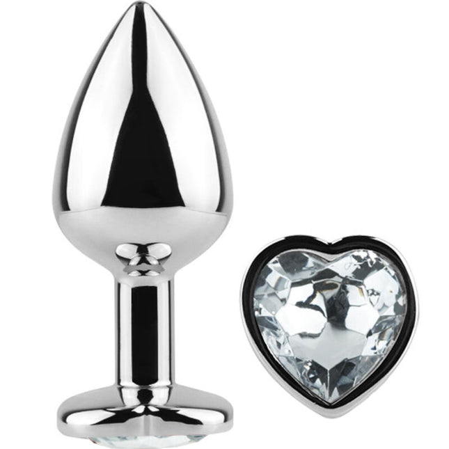 SECRETPLAY - METAL BUTT PLUG, CLEAR CRYSTAL HEART, SMALL SIZE 7 CM