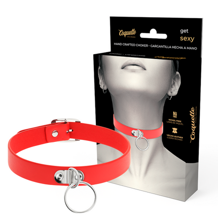 COQUETTE CHIC DESIRE - COLLAR DE CUERO VEGANO ROJO, ACCESORIO FETICHE PARA MUJER