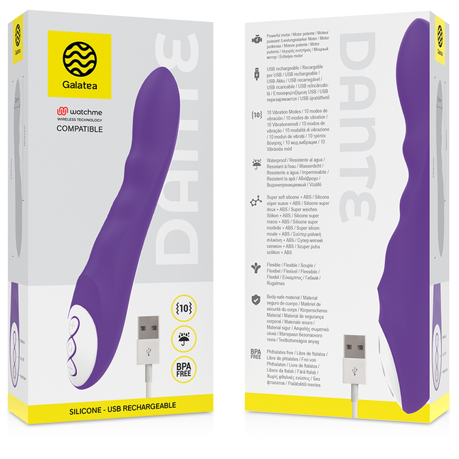 GALATEA - VIBRADOR DANTE MORADO, COMPATIBLE CON LA TECNOLOGÍA INALÁMBRICA WATCHME