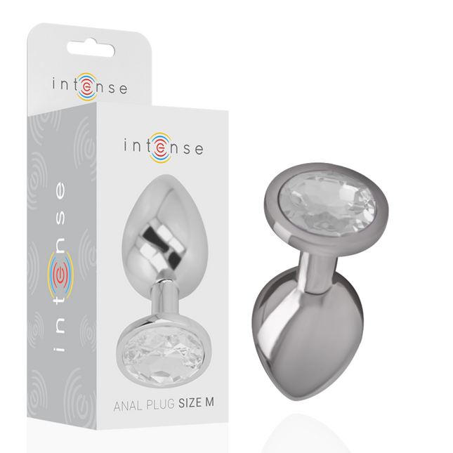 INTENSE - PLUG ANAL DE ALUMINIO CON CRISTAL PLATEADO, TALLA M