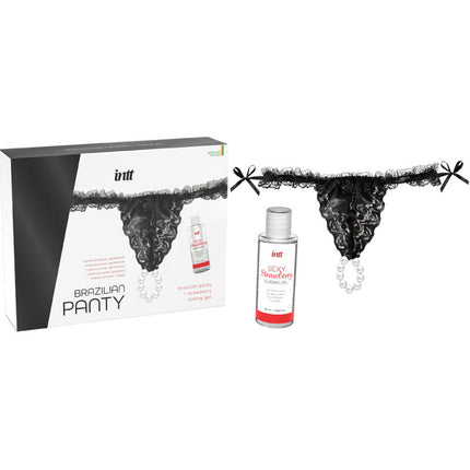INTT RELEASES - BRAZILIAN BLACK PANTIES WITH PEARLS AND LUBRICANT 50 ML
