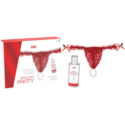 INTT RELEASES - BRAZILIAN RED PANTIES WITH PEARLS AND LUBRICANT 50 ML