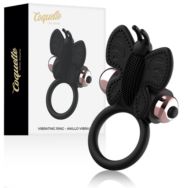 COQUETTE CHIC DESIRE - COCKRING BUTTERFLY WITH VIBRATOR BLACK/GOLD
