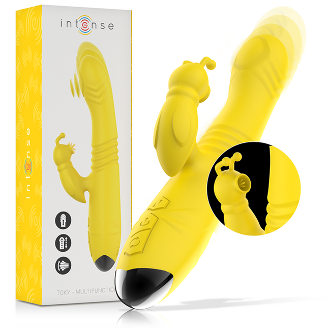 INTENSE - TOKY VIBRADOR MULTIFUNCIONAL ARRIBA Y ABAJO CON ESTIMULADOR DE CLÍTORIS AMARILLO