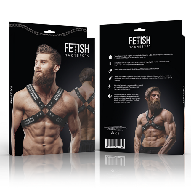 FETISH SUBMISSIVE ATTITUDE - CROSSED CHEST HARNESS FOR MEN MADE OF ECO-LEATHER WITH STUDDED