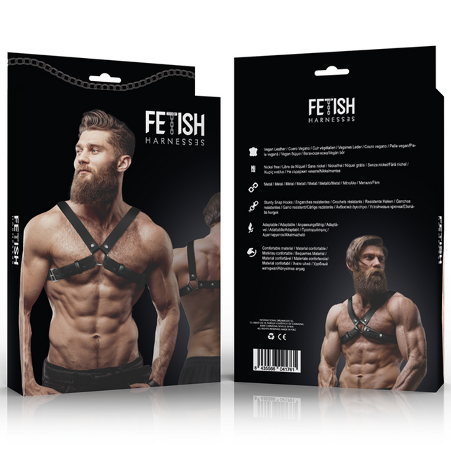 FETISH SUBMISSIVE ATTITUDE - ADJUSTABLE CROSS CHEST BULLDOG HARNESS MADE OF ECO-LEATHER FOR MEN