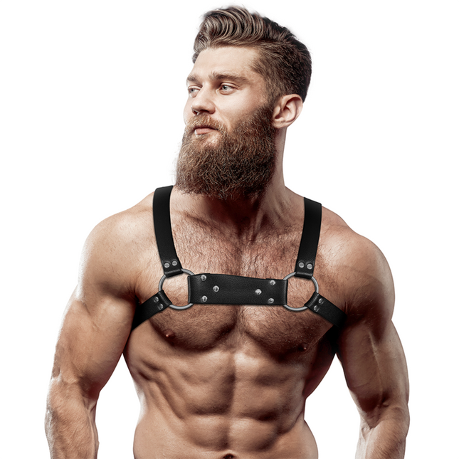 FETISH SUBMISSIVE ATTITUDE - ECO-LEATHER BULLDOG CHEST HARNESS FOR MEN, SIZE M/L