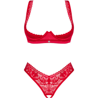 OBSESSIVE - LACELOVE SET TWO-PIECE CUPLESS RED XS/S