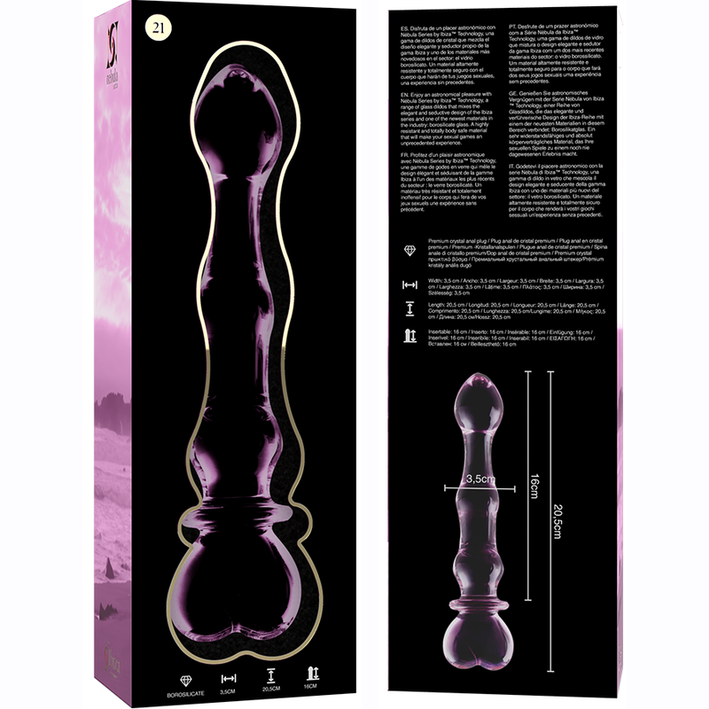 SERIE NEBULA DE IBIZA - MODELO 21 DILDO VIDRIO BOROSILICATO TRANSPARENTE 20,5 CM -O- 3,5 CM