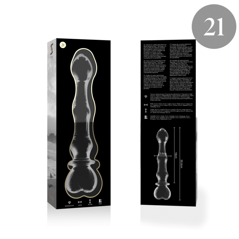 SERIE NEBULA DE IBIZA - MODELO 21 DILDO VIDRIO BOROSILICATO TRANSPARENTE 20,5 CM -O- 3,5 CM